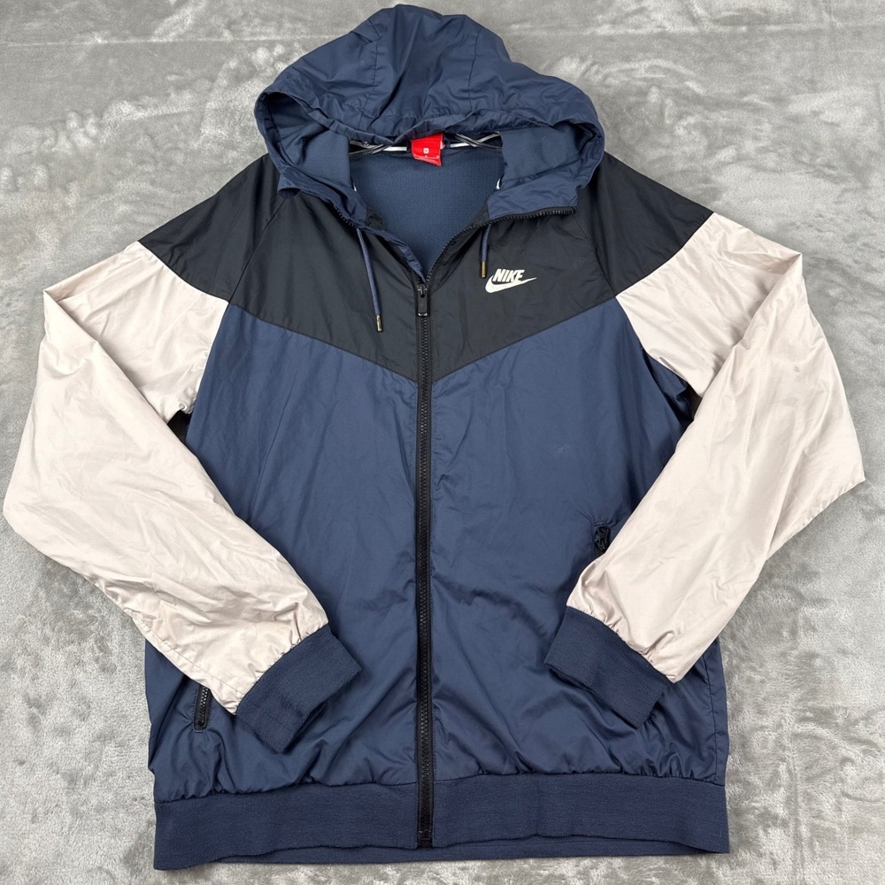Nike Windrunner Hooded Windbreaker Jacket Mens Medium Navy Black Grey Colorblock